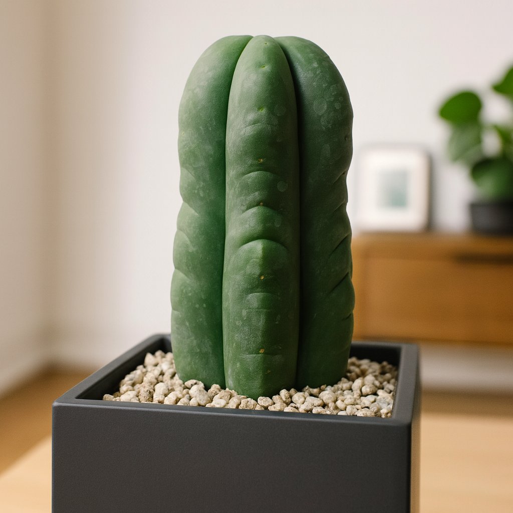 Echinopsis scopulicola indoor in einem schwarzen Topf